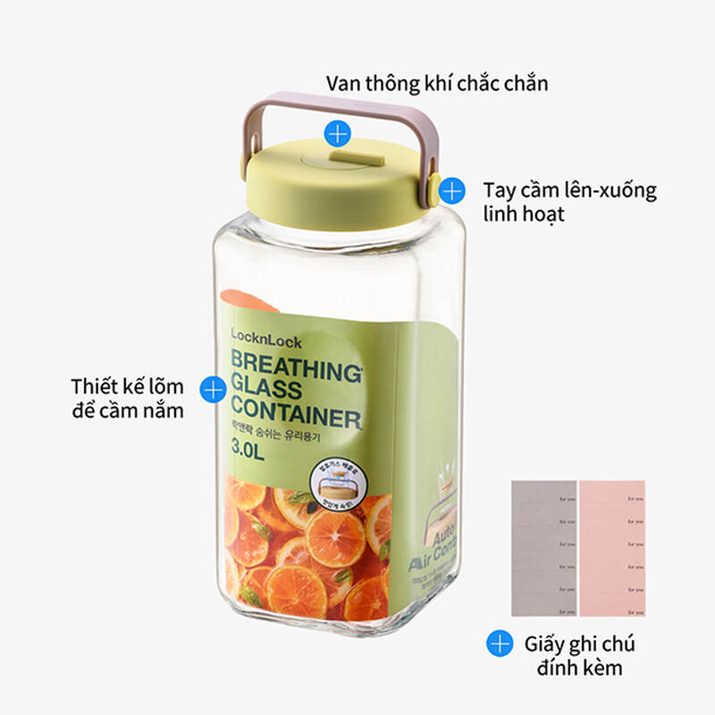 Hủ thủy tinh Breathing Canister 3L, dùng lên men thực phẩm - LocknLock - LNG554 image number null